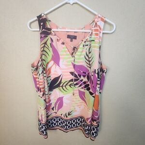 Kaari Blue Orange Green Floral Tank Top 1X (5790)